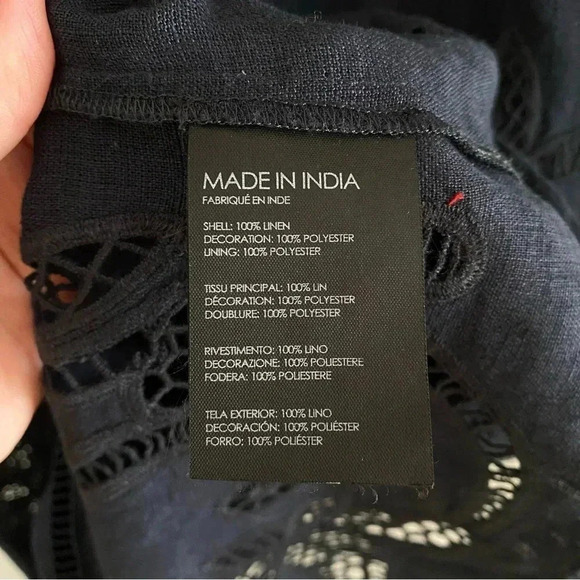 Club Monaco Luceenie Eyelet Detail Linen Shift Dress Navy/Black Sz 6 Tunic - Picture 6 of 8